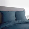 Jogo de cama em microfibra lavada azul meia-noite