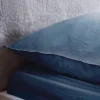 Jogo de cama em microfibra lavada azul meia-noite