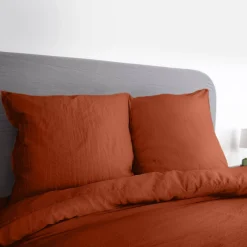 Jogo de cama em microfibra lavada terracota