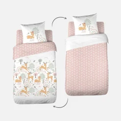 Jogo de cama reversível de microfibra estampado floresta encantada, 1 praça