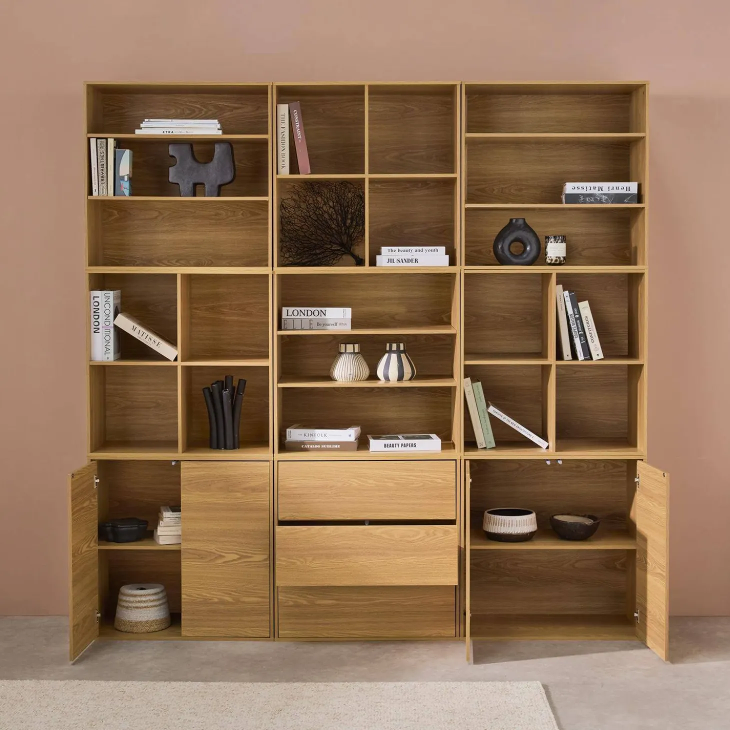 Kit prateleira, estante modular decoração madeira, 9 elementos