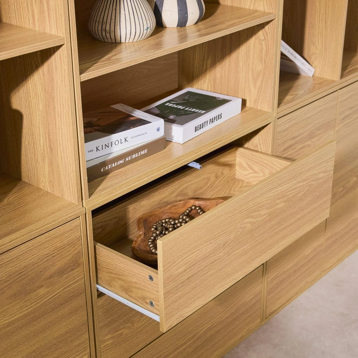 Kit prateleira, estante modular decoração madeira, 9 elementos