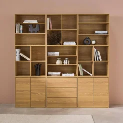 Kit prateleira, estante modular decoração madeira, 9 elementos