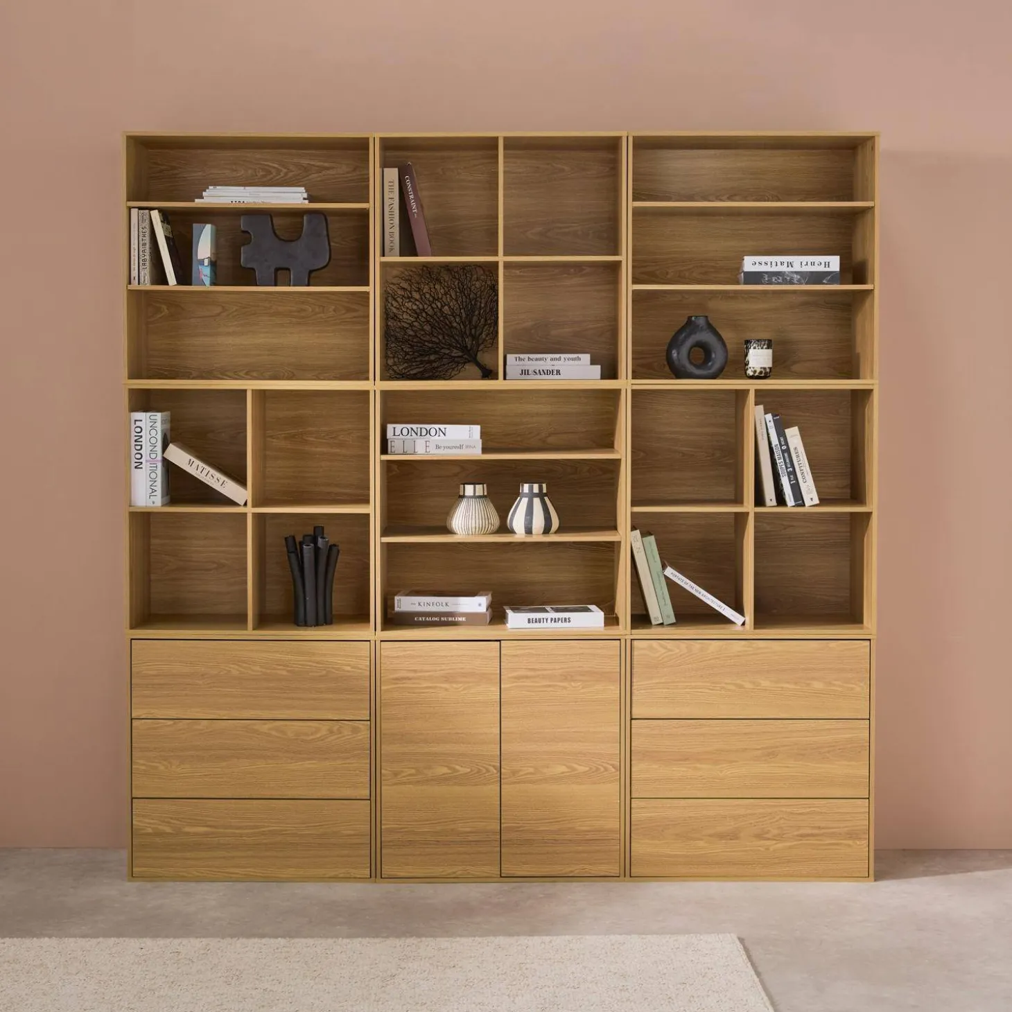 Kit prateleira, estante modular decorativa madeira, 9 elementos