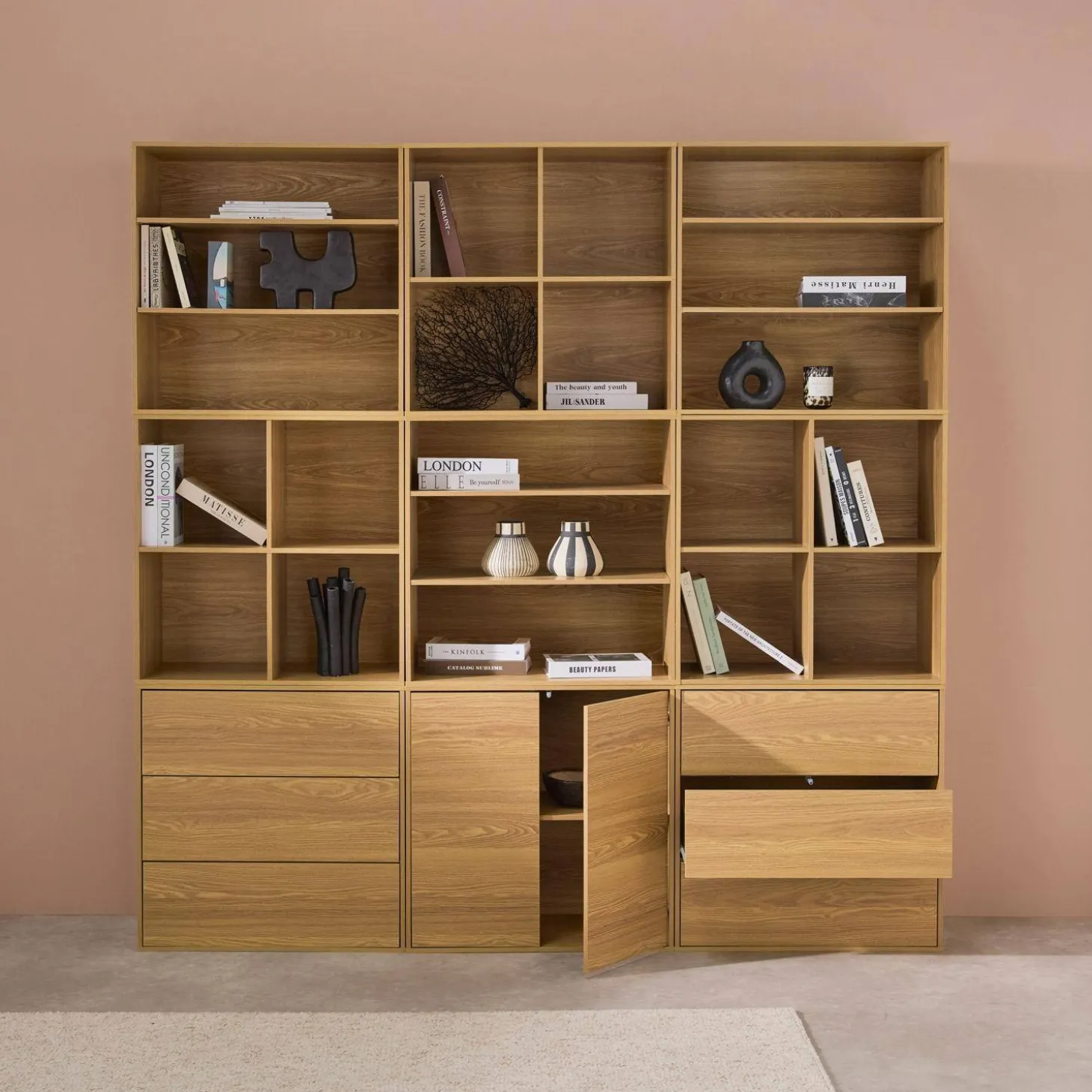 Kit prateleira, estante modular decorativa madeira, 9 elementos