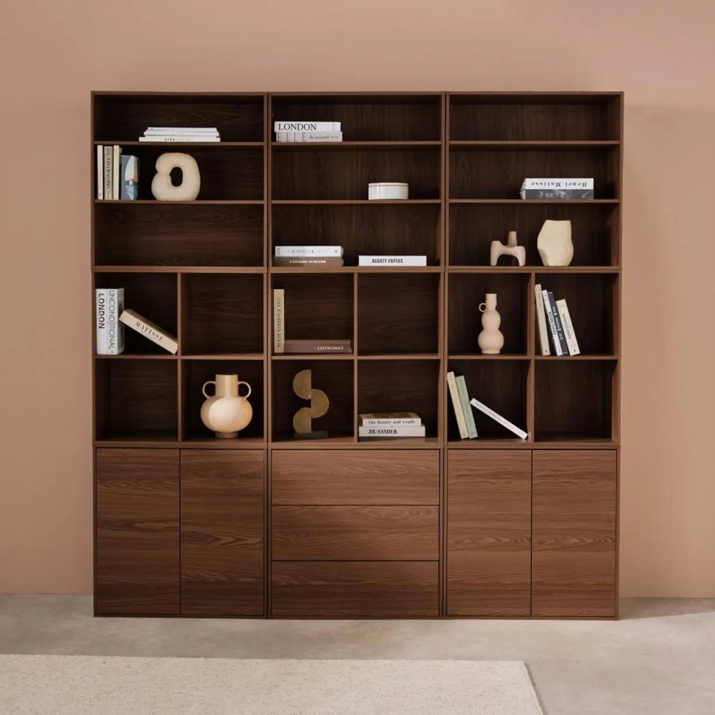 Kit prateleira, estante modular decoração madeira, 9 elementos