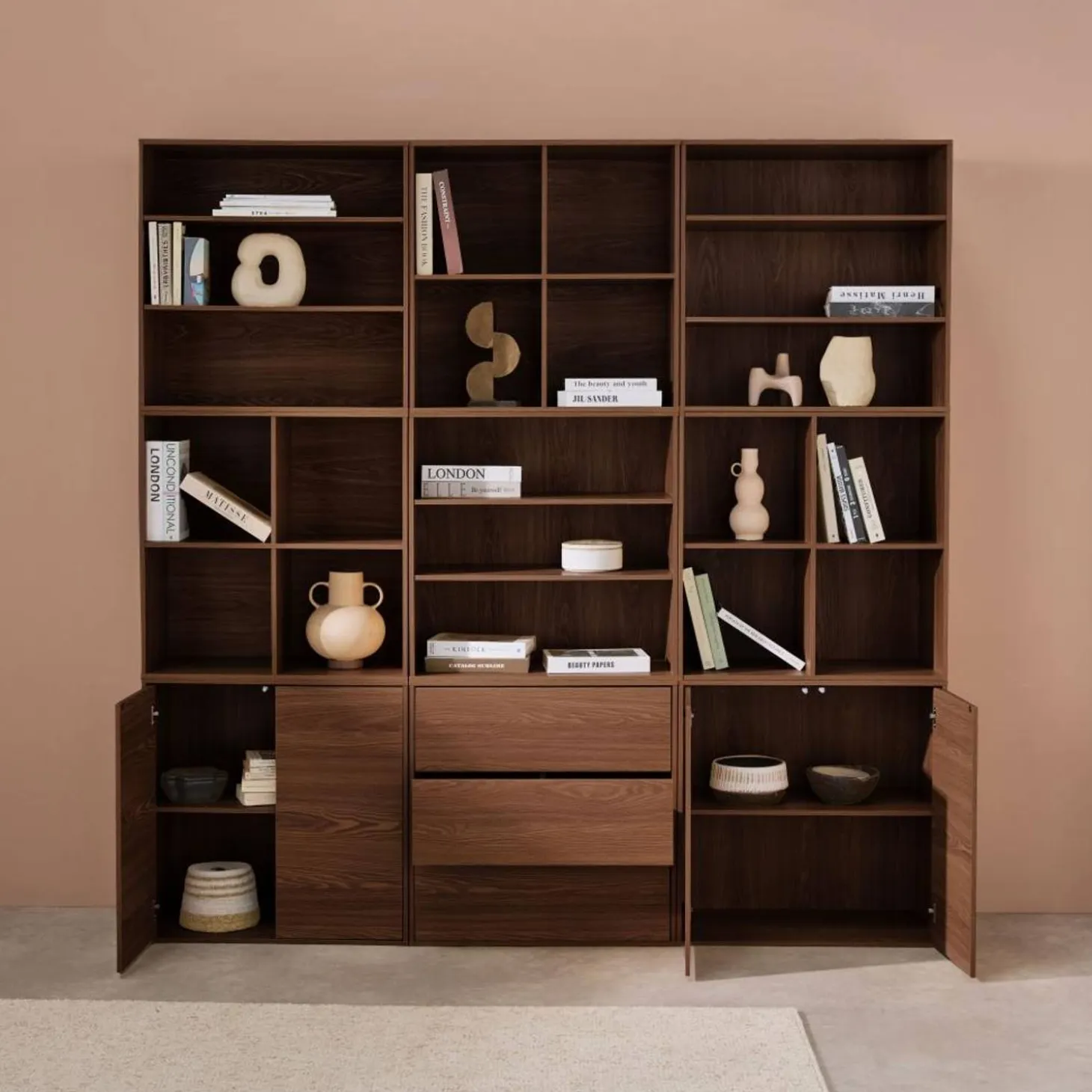 Kit prateleira, estante modular decoração madeira, 9 elementos