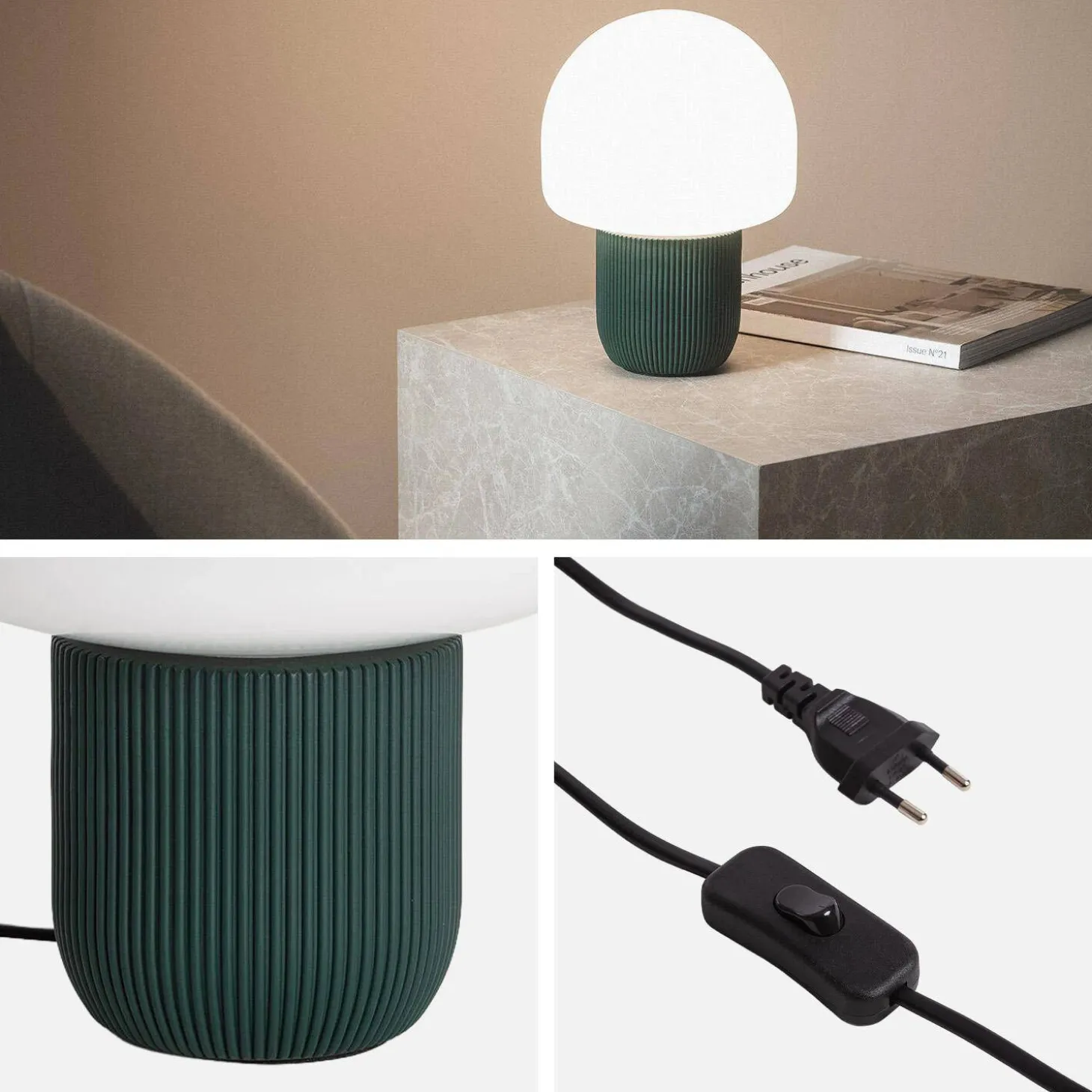 Lâmpada de mesa interior resina e PVC Ø18cm