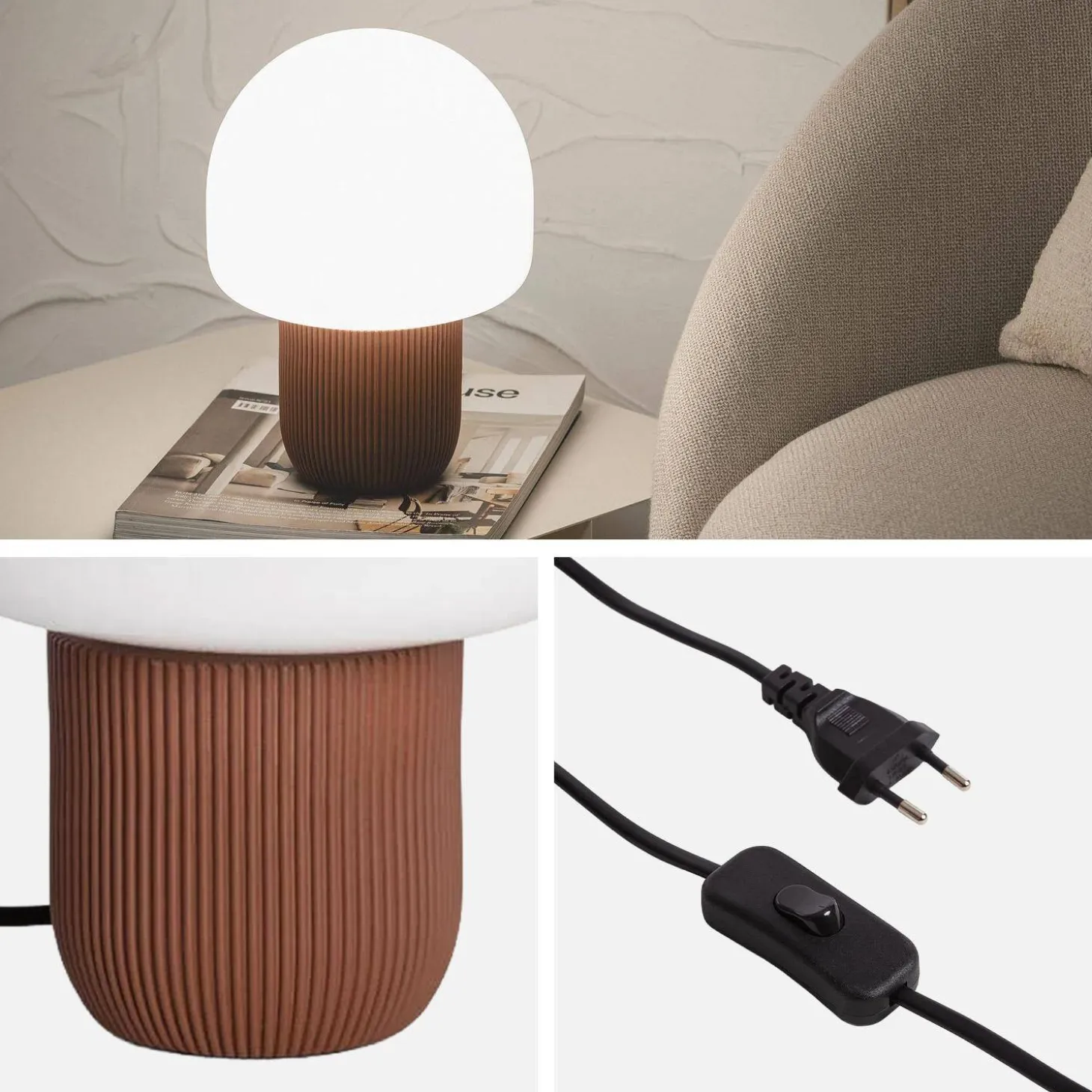 Lâmpada de mesa interior resina e PVC Ø18cm