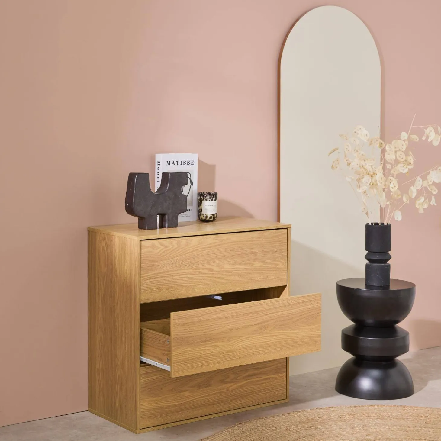 Módulo de armazenamento decor madeira, 3 gavetas