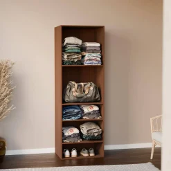 Módulo de closet com acabamento em madeira de 5 prateleiras