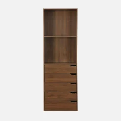 Módulo de closet com acabamento em madeira de 5 gavetas e 2 prateleiras