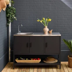 Módulo de cozinha exterior em aço com lava-loiças, L120cm
