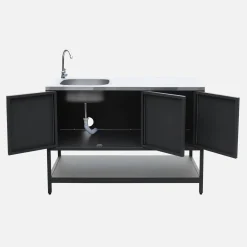 Módulo de cozinha exterior em aço com lava-loiças, L120cm