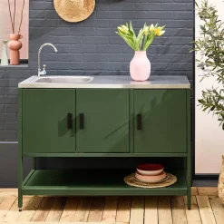 Módulo de cozinha exterior em aço com lava-loiças, L120cm