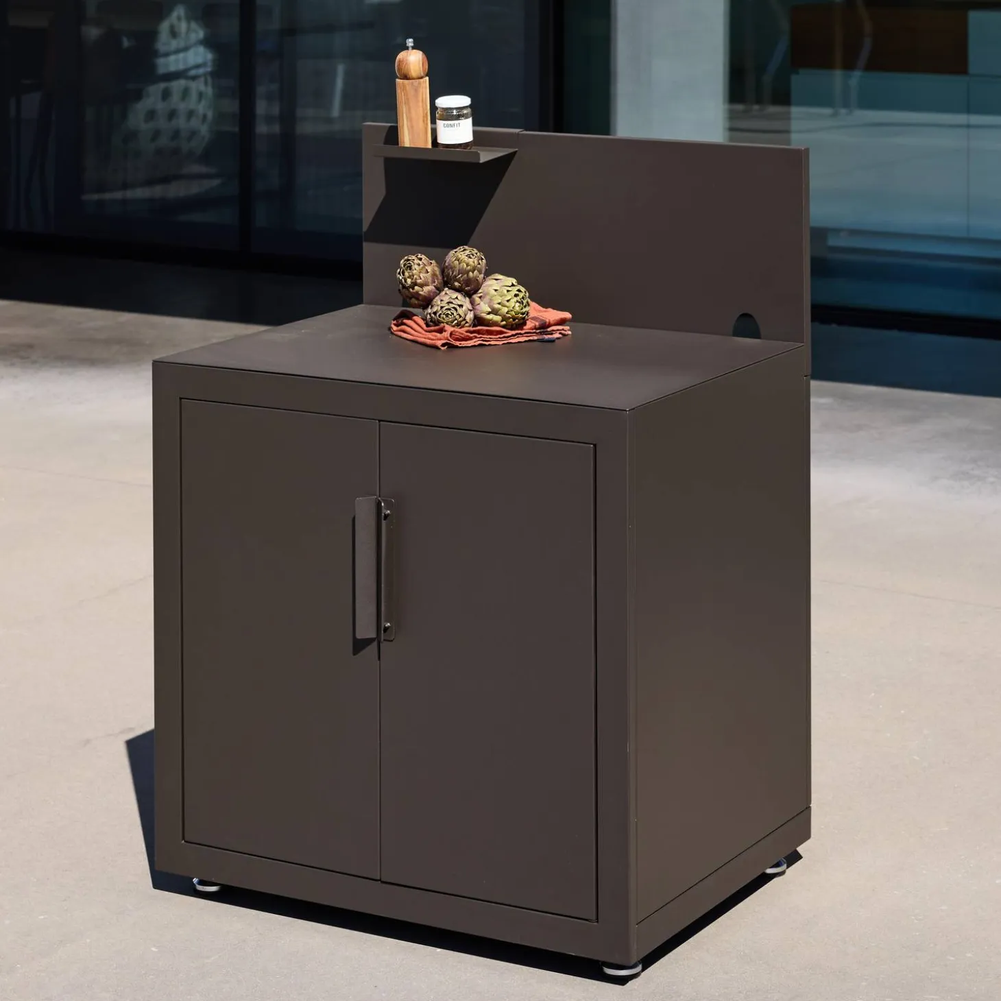 Módulo de cozinha exterior em aço com 2 portas e 1 gancho, 80cm