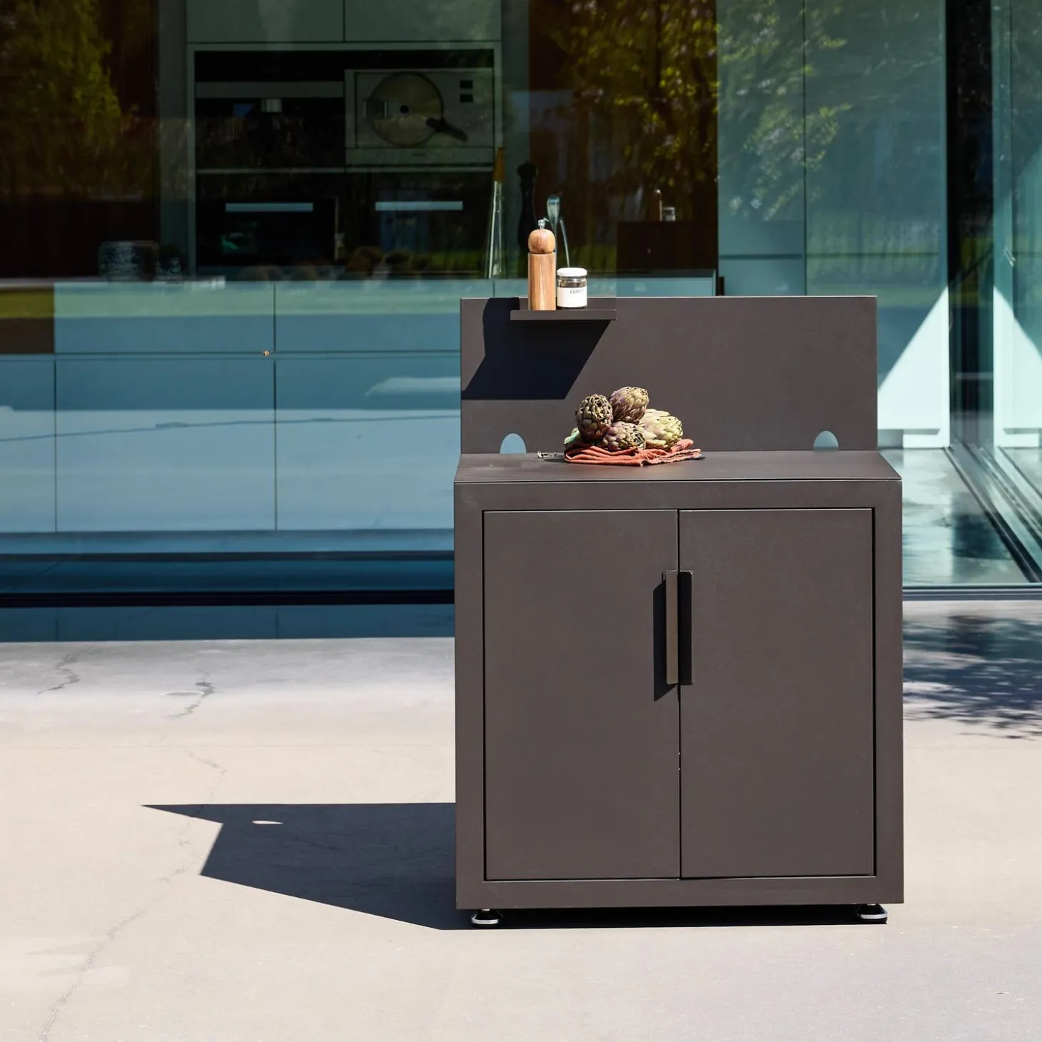 Módulo de cozinha exterior em aço com 2 portas e 1 gancho, 80cm