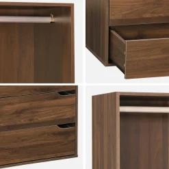 Módulo de guarda-roupa com acabamento em madeira com 4 gavetas e 1 cabideiro
