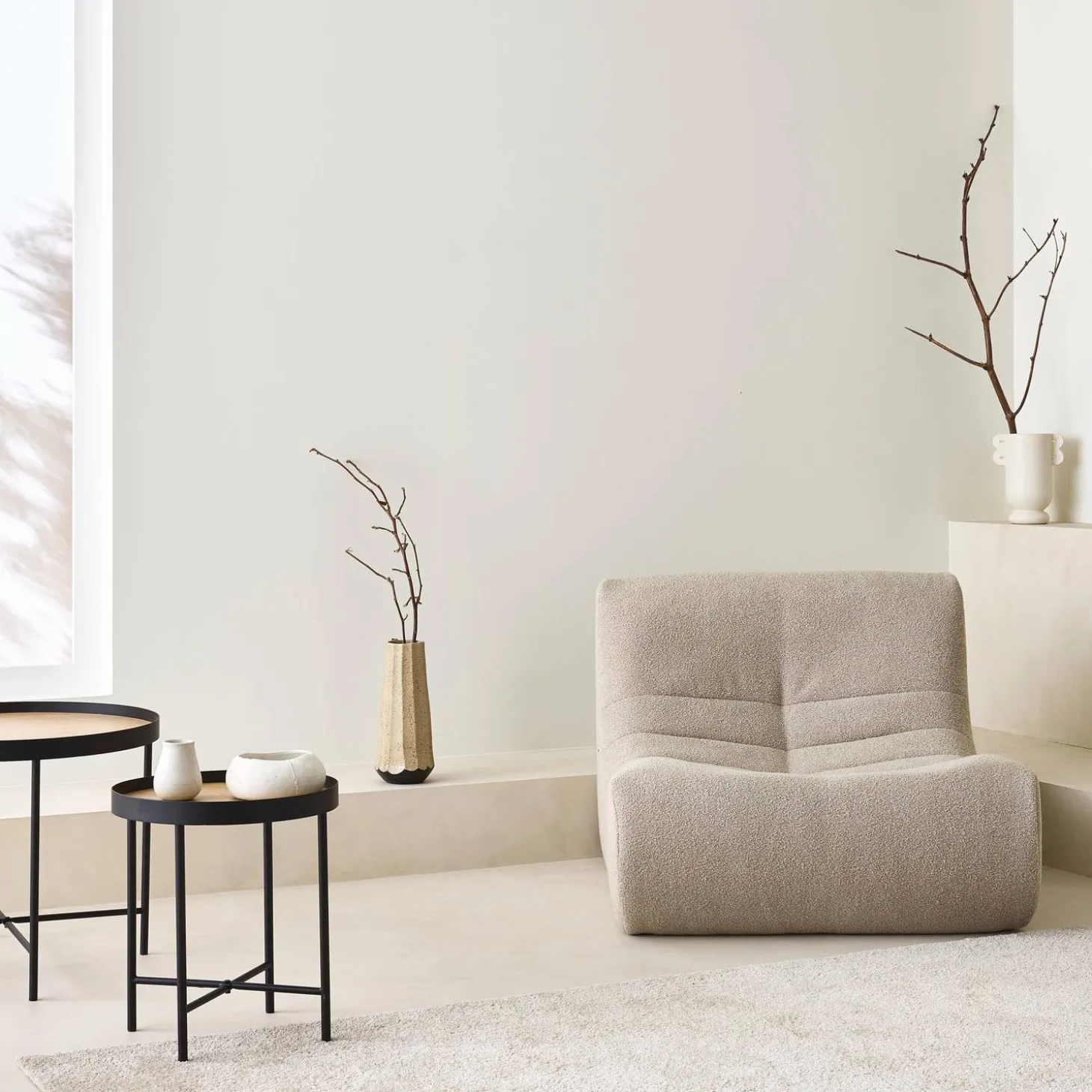 Módulo de sofá modular em tecido bouclé