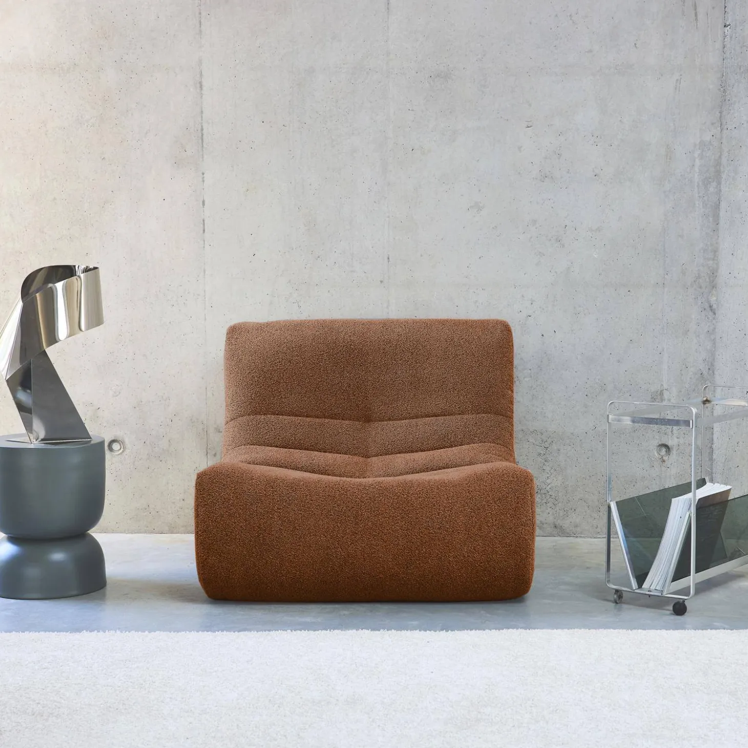 Módulo de sofá modular em tecido bouclé