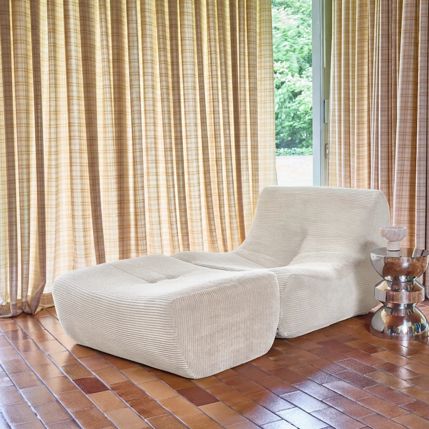 Módulo para sofá modular com apoio para os pés em veludo canelado, 1 lugar