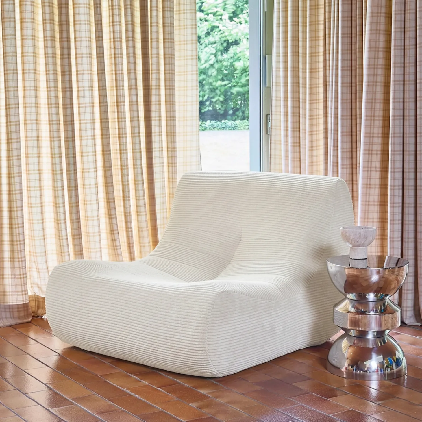 Módulo para sofá modular com apoio para os pés em veludo canelado, 1 lugar