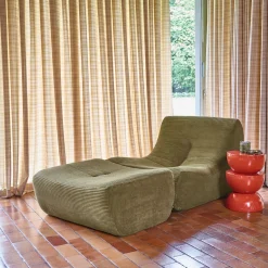 Módulo para sofá modular com apoio para os pés em veludo canelado, 1 lugar