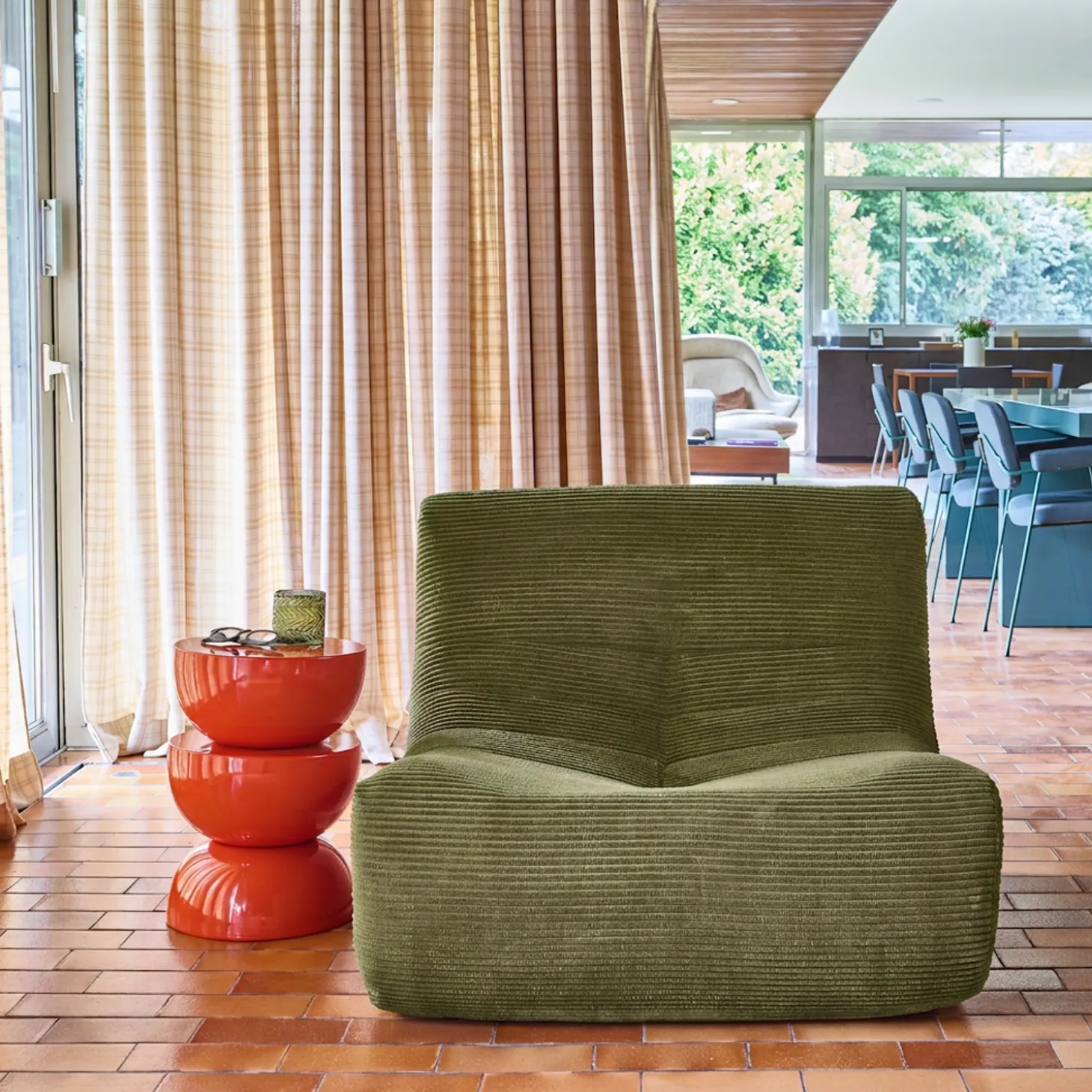 Módulo para sofá modular com apoio para os pés em veludo canelado, 1 lugar