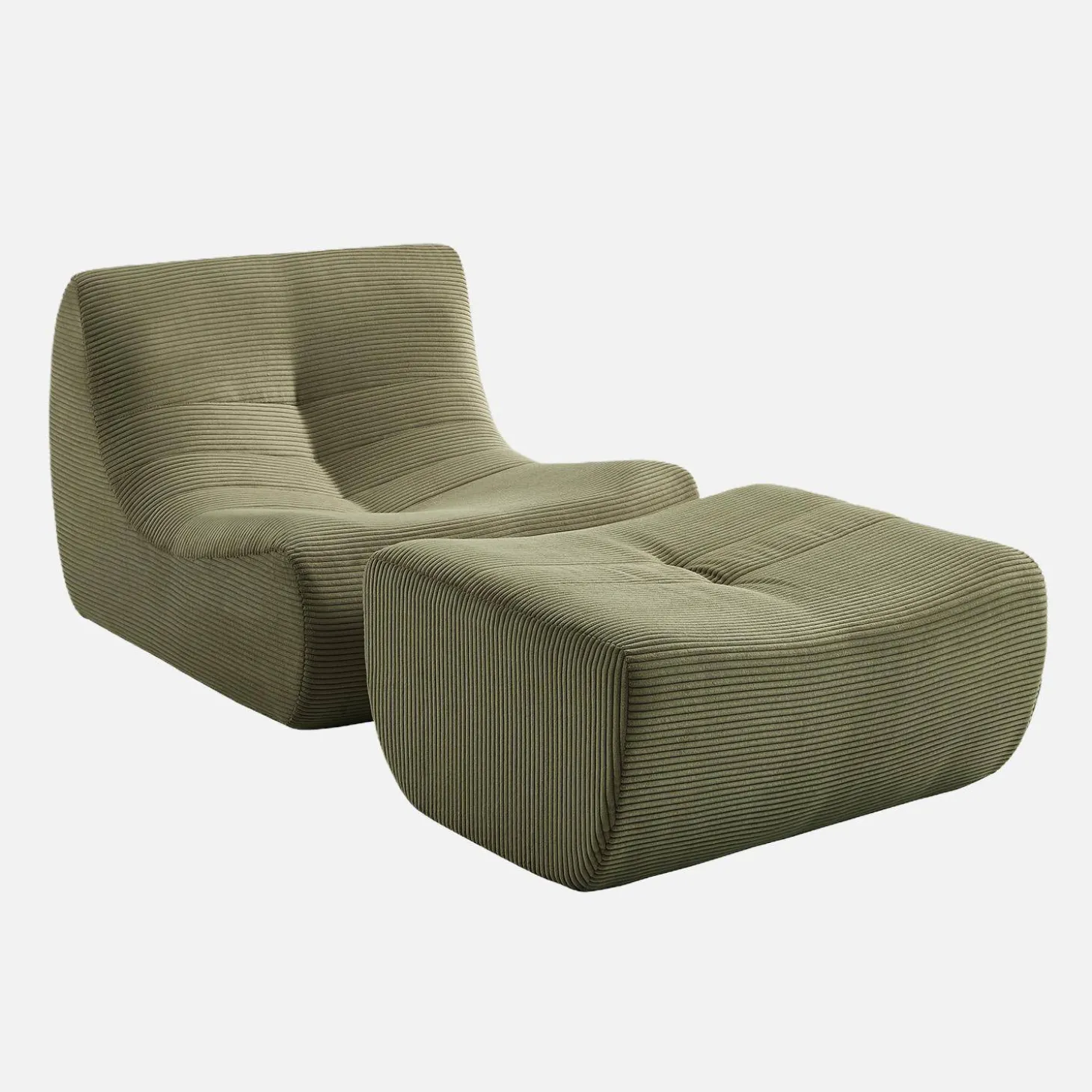 Módulo para sofá modular com apoio para os pés em veludo canelado, 1 lugar