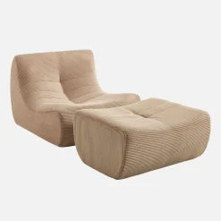Módulo para sofá modular com apoio para os pés em veludo canelado, 1 lugar