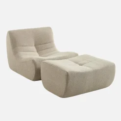 Módulo para sofá modular com apoio para os pés em tecido bouclé, 1 lugar