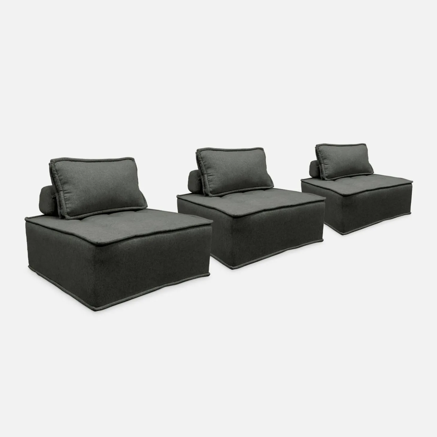 Módulo para sofá modular em tecido alcochoado, conjunto de 3