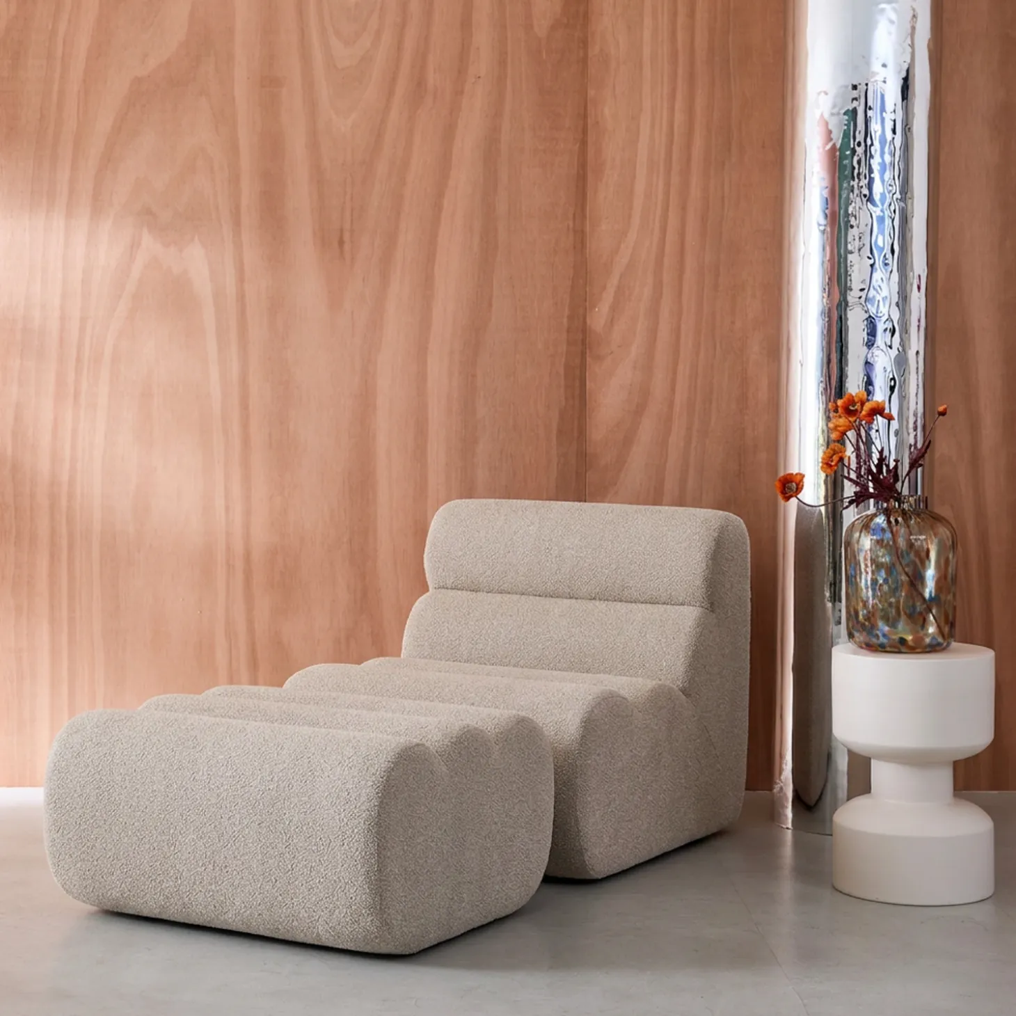 Módulo para sofá modular em tecido bouclé com apoio para os pés, 1 lugar