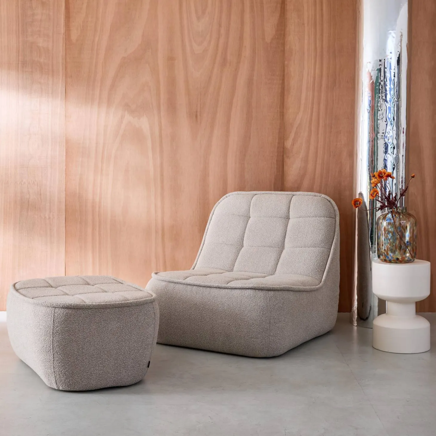 Módulo para sofá modular em tecido bouclé com apoio para os pés, 1 lugar