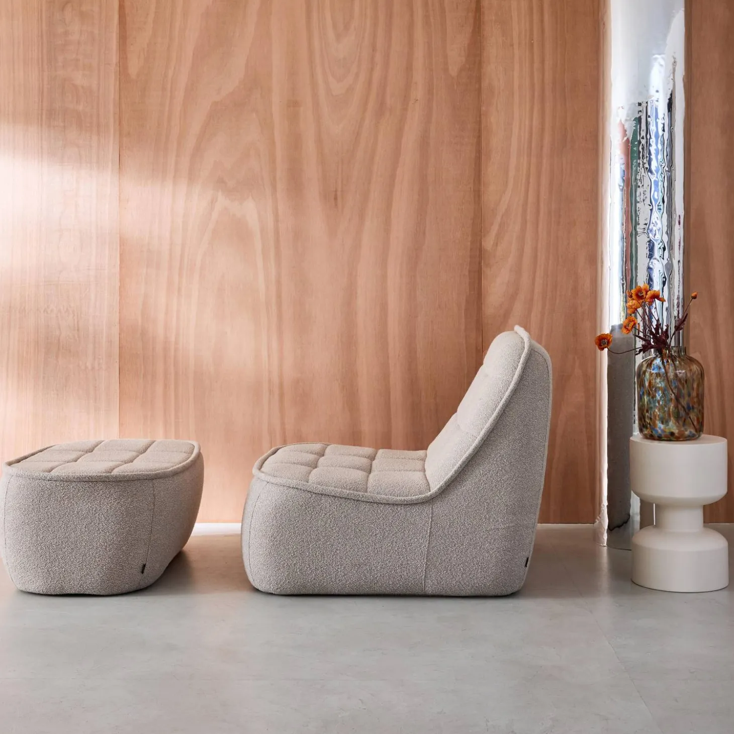 Módulo para sofá modular em tecido bouclé com apoio para os pés, 1 lugar