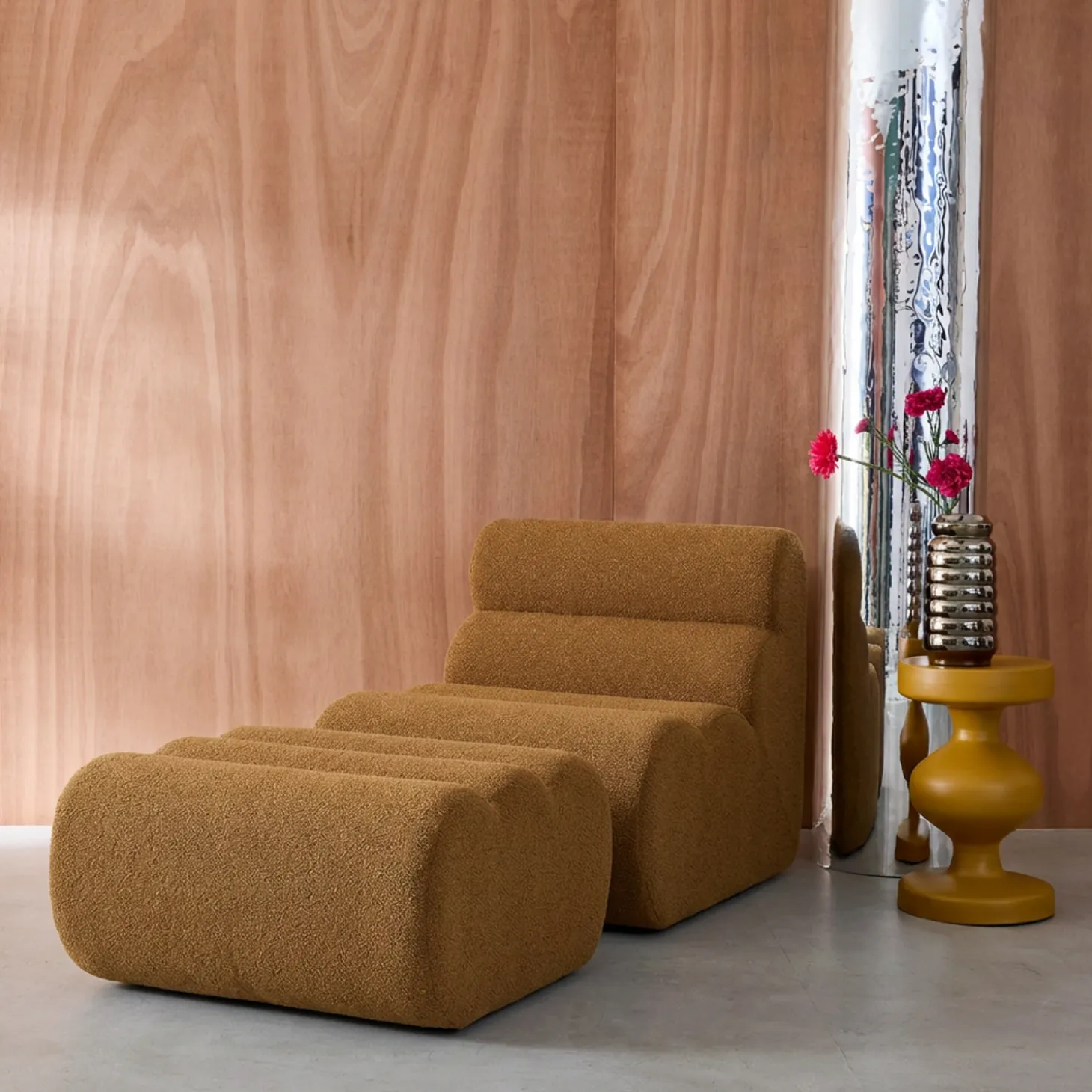 Módulo para sofá modular em tecido bouclé com apoio para os pés, 1 lugar