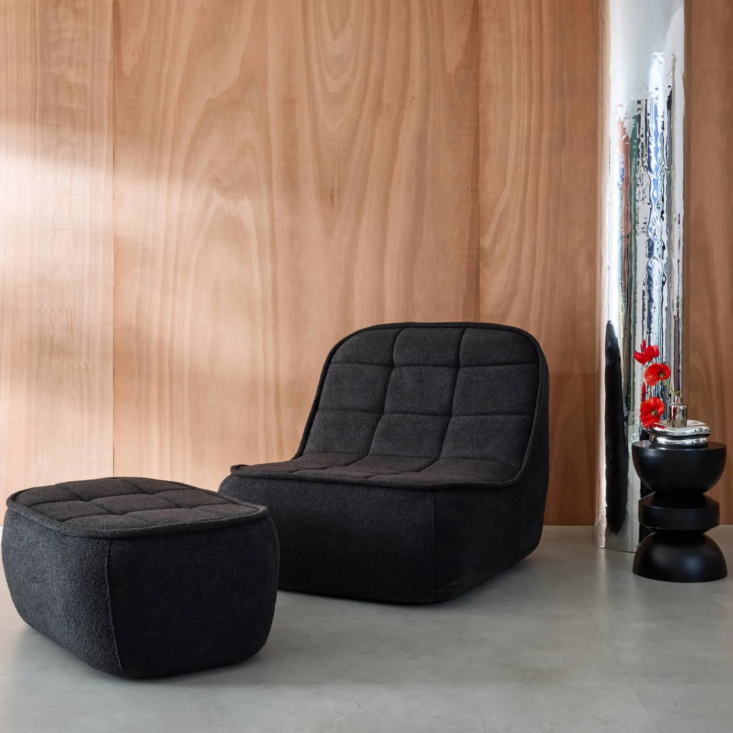 Módulo para sofá modular em tecido bouclé com apoio para os pés, 1 lugar