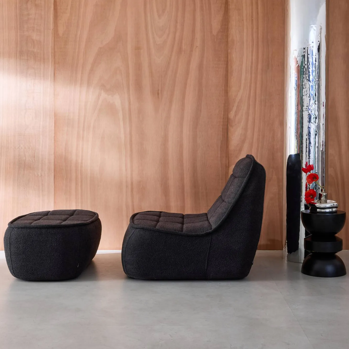 Módulo para sofá modular em tecido bouclé com apoio para os pés, 1 lugar