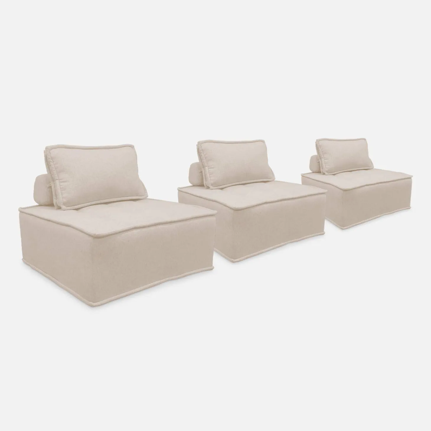 Módulo para sofá modular em tecido alcochoado, conjunto de 3