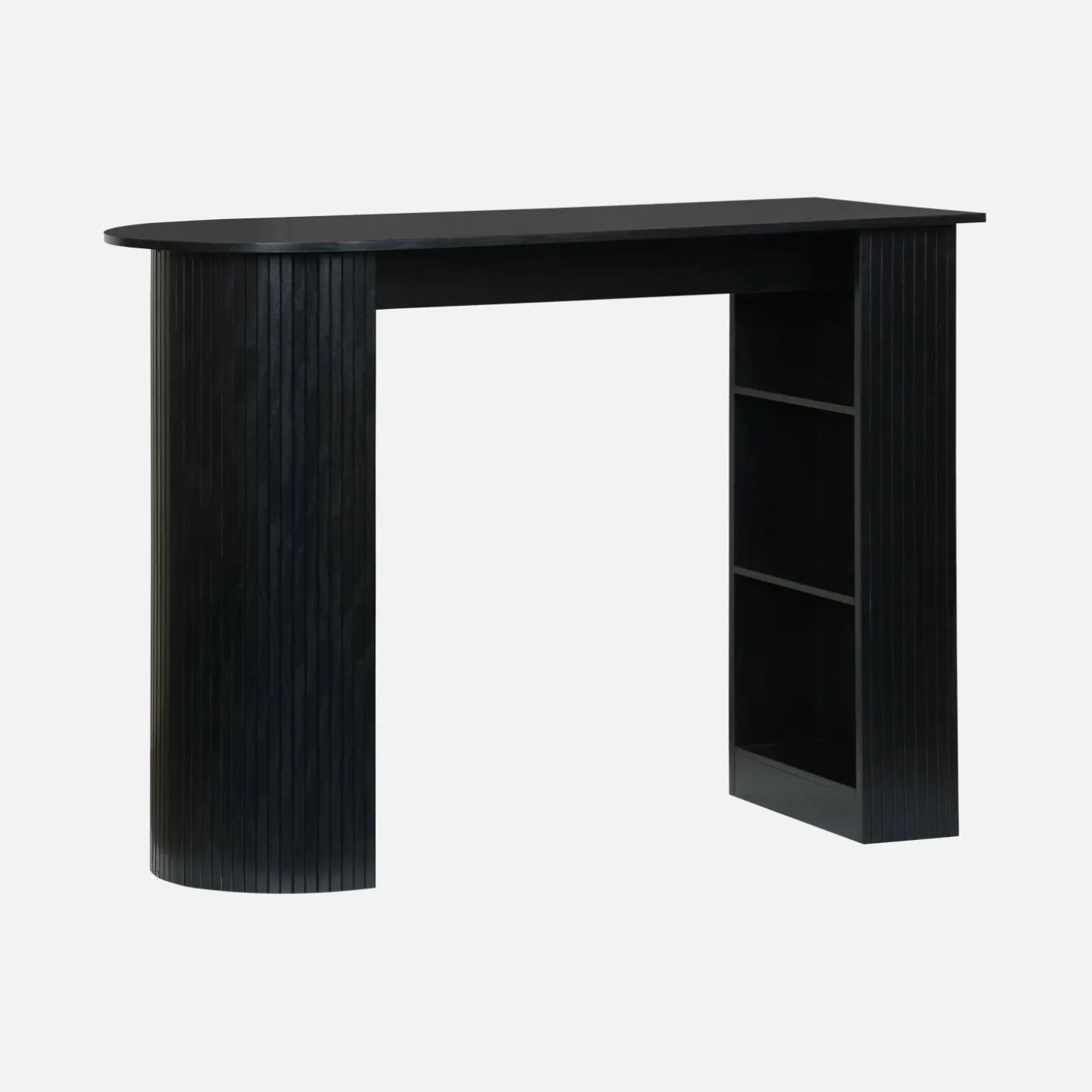 Mesa alta de cozinha decorada em madeira com armazenamento