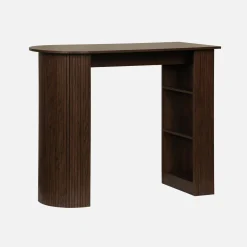 Mesa alta de cozinha decorada em madeira com armazenamento