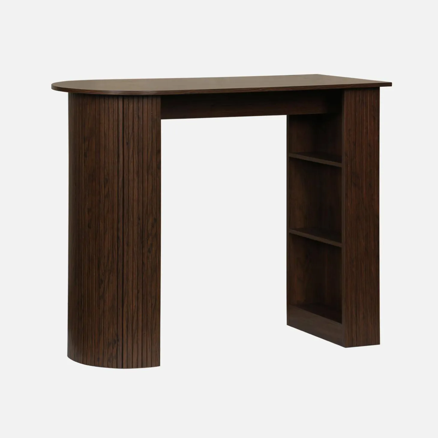 Mesa alta de cozinha decorada em madeira com armazenamento