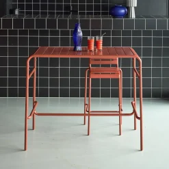 Mesa alta de jardim bistrô em aço, 4 lugares, 120cm