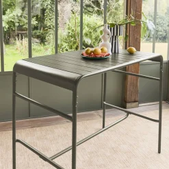 Mesa alta de jardim bistrô em aço, 4 lugares, 120cm