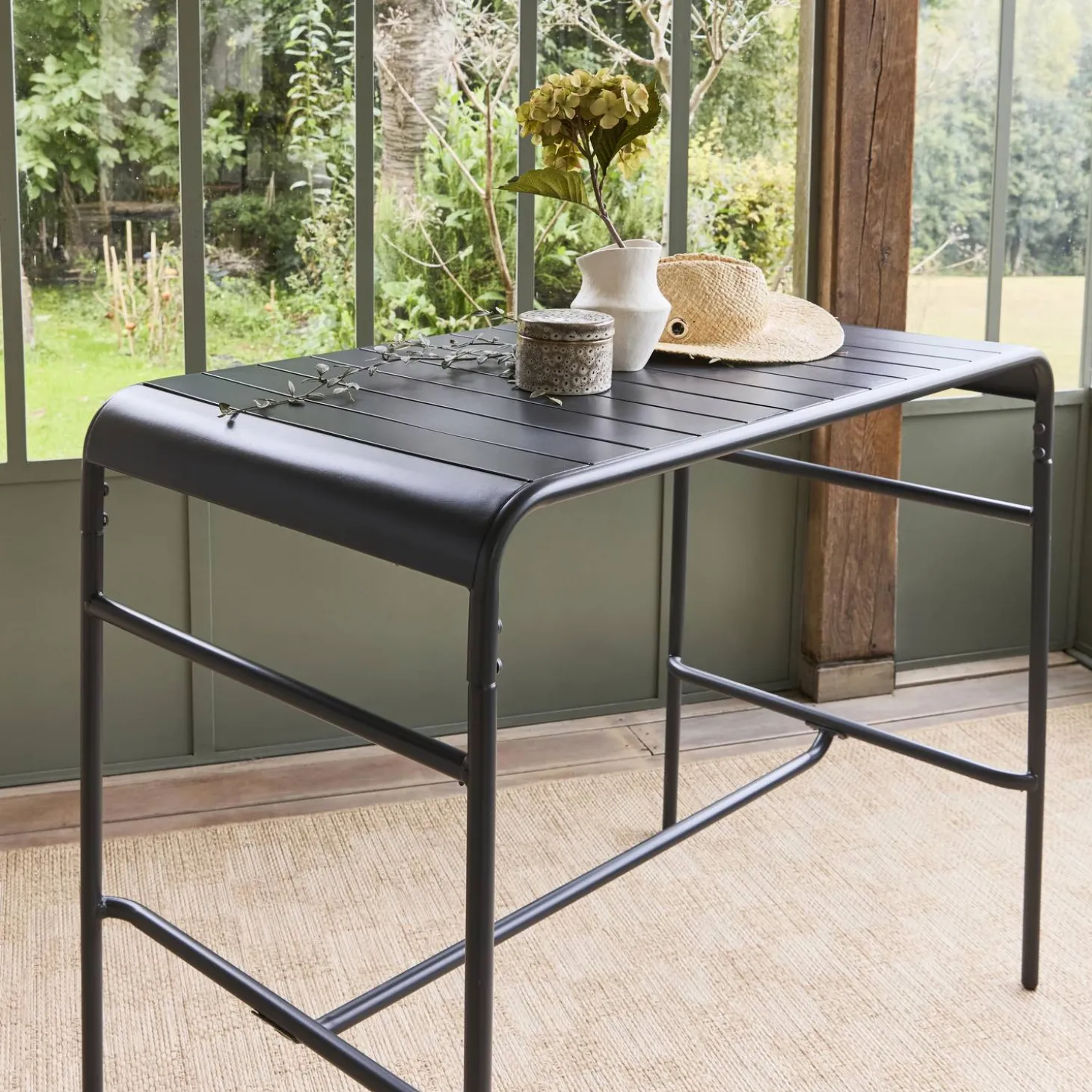 Mesa alta de jardim bistrô em aço, 4 lugares, 120cm