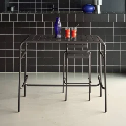Mesa alta de jardim bistrô em aço, 4 lugares, 120cm