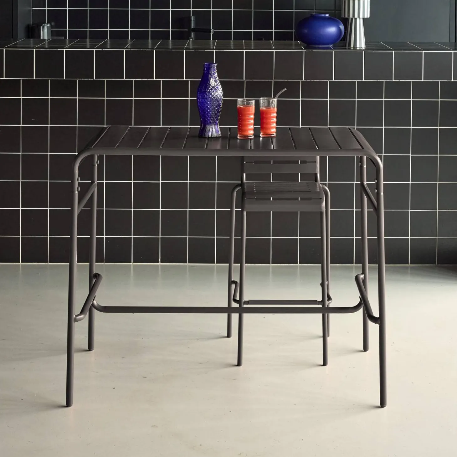 Mesa alta de jardim bistrô em aço, 4 lugares, 120cm