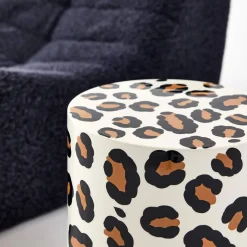 Mesa de apoio em aço esmaltado de padrão leopardo