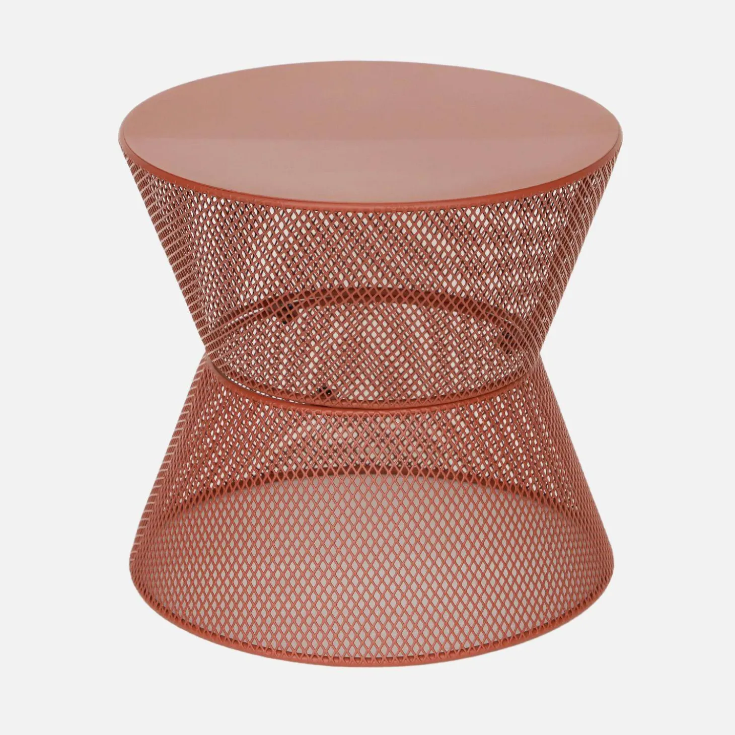 Mesa de apoio externa de aço com efeito de gradeamento
