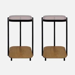 Mesa de apoio para sofá de metal preto vintage, set de 2